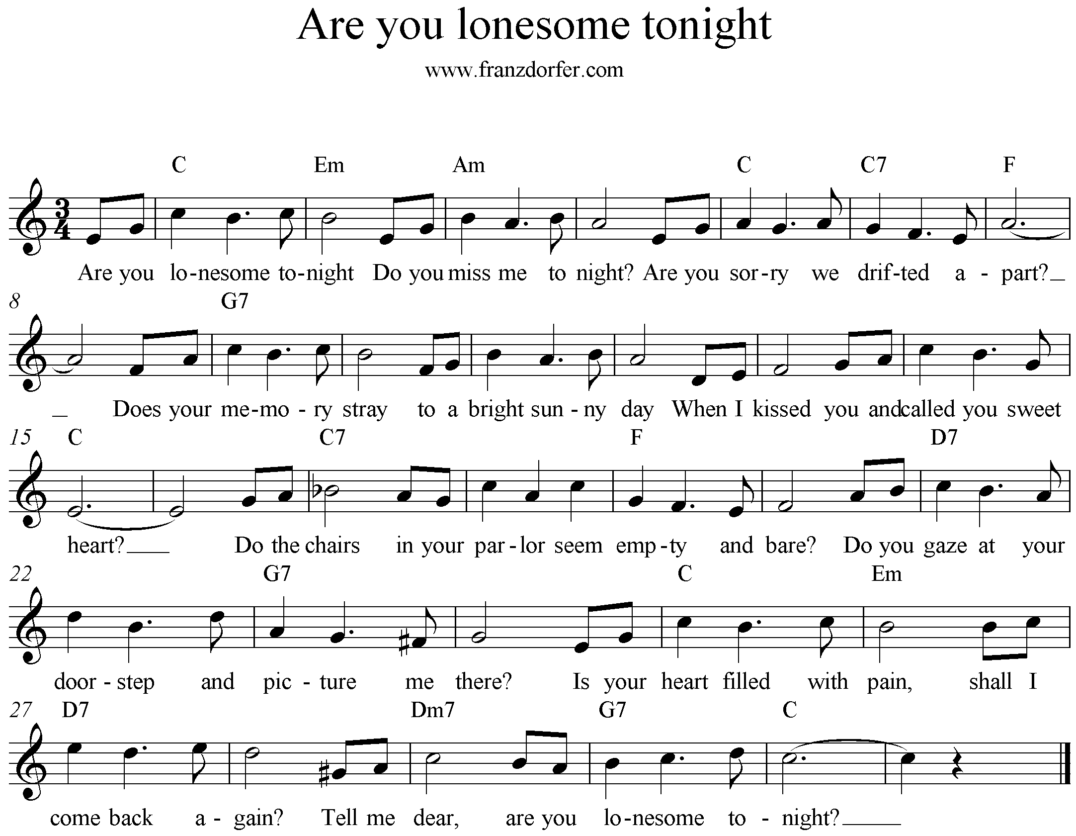 sheetmusic are you lonesome tinight noten
